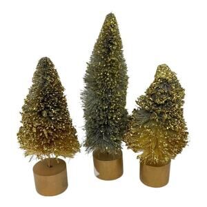 Bristle Brush Trees Gray Gold Set of 3